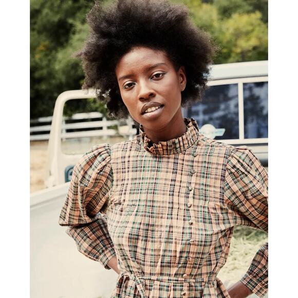 Doen Palmera Top Long Sleeve in Promenade Plaid Cotton Size Small - Picture 6 of 12